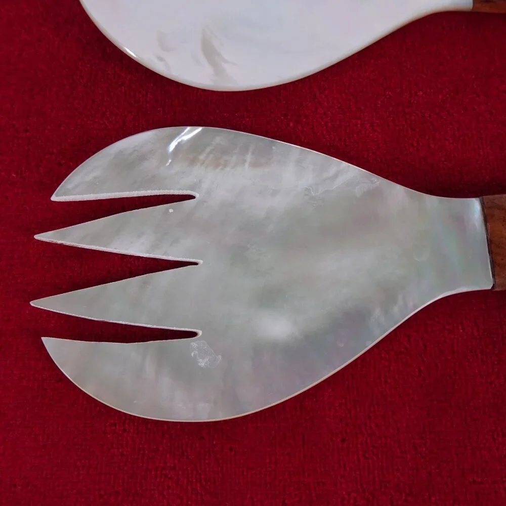 Salad Server Fork Spoon Tongs Natural Iridescent Capiz Mother of Pearl Seashell